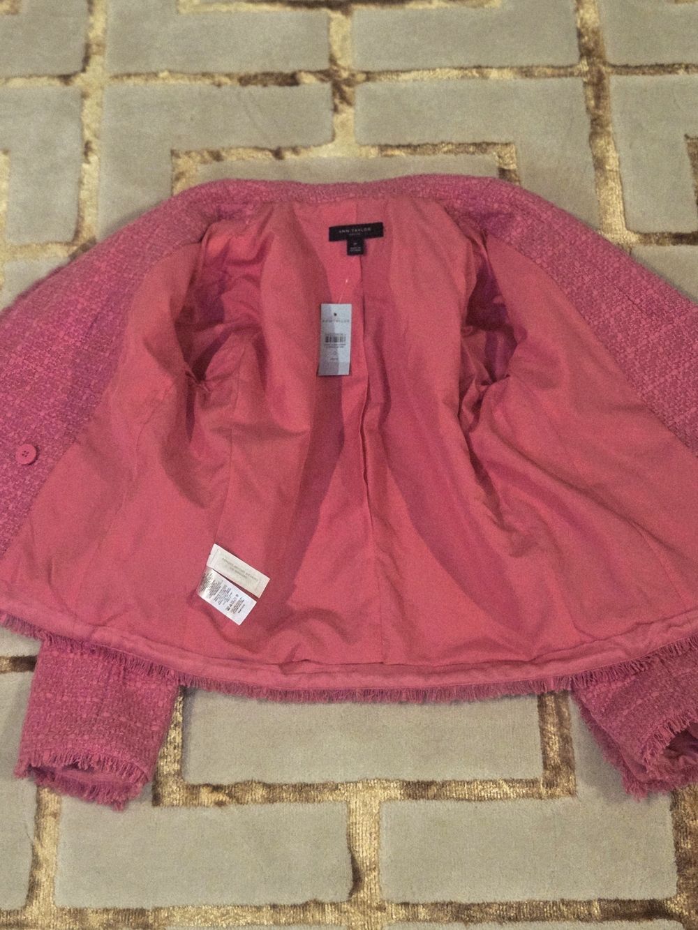 Ann Taylor Tweed Blazer Jacket 0P Petite Preppy Hot Pink Fringe - Picture 5 of 10